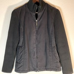 Braetan Vintage Black Faux Suede Zip Coat, Sweater Sleeves: Size S